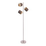 Lampe debout "Maron" en métal-satin-matt avec parasols en tissu en marron, avec une douille E14, pour salle à manger, salon, couloir ou bureau, lampe pour le salon, la salle à manger, le couloir et le bureau, la lampe debout à l'intérieur de 153 cm d