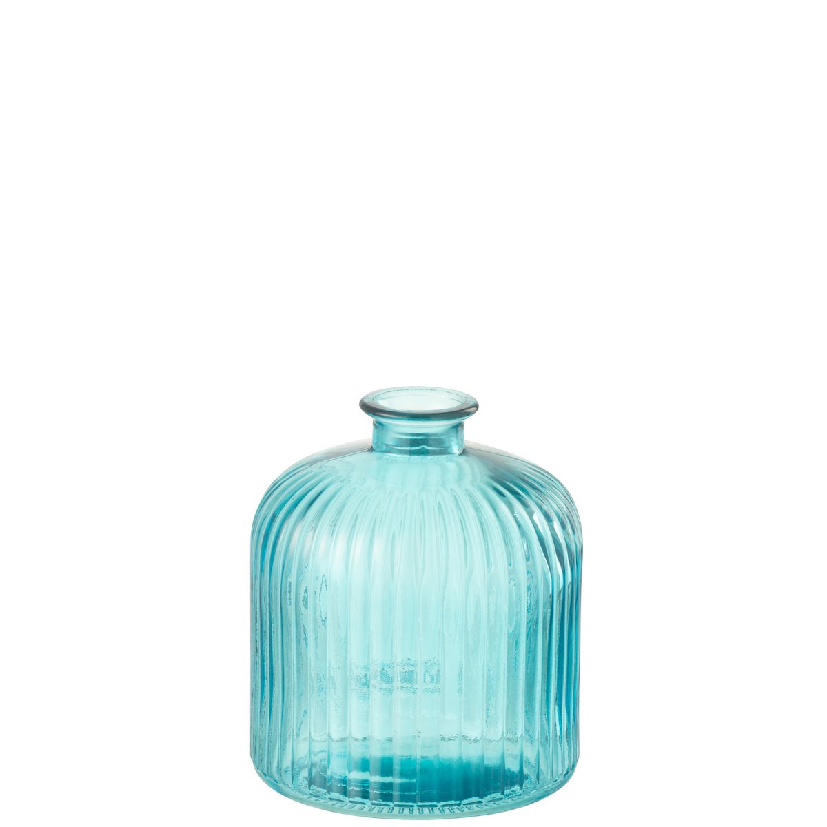 Vase Bouteille Stripe en verre aqua - mise en scène dans un salon moderne