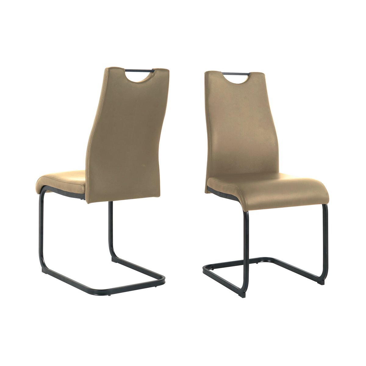 Chaise cantilever en cuir synthétique marron avec pieds en métal noir