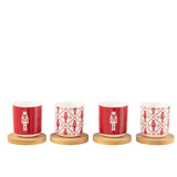 Coffret J-Line avec 4 sachets de café et soucoupes en bambou, céramique rouge