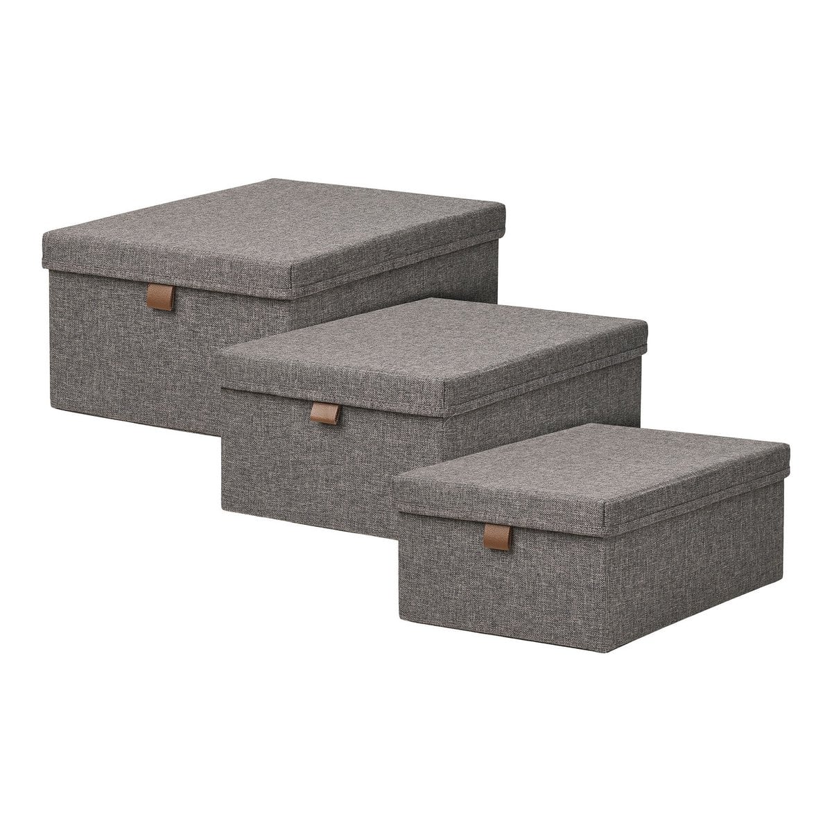 Lot de 3 boîtes de rangement Noto en textile gris foncé, vue d'ensemble