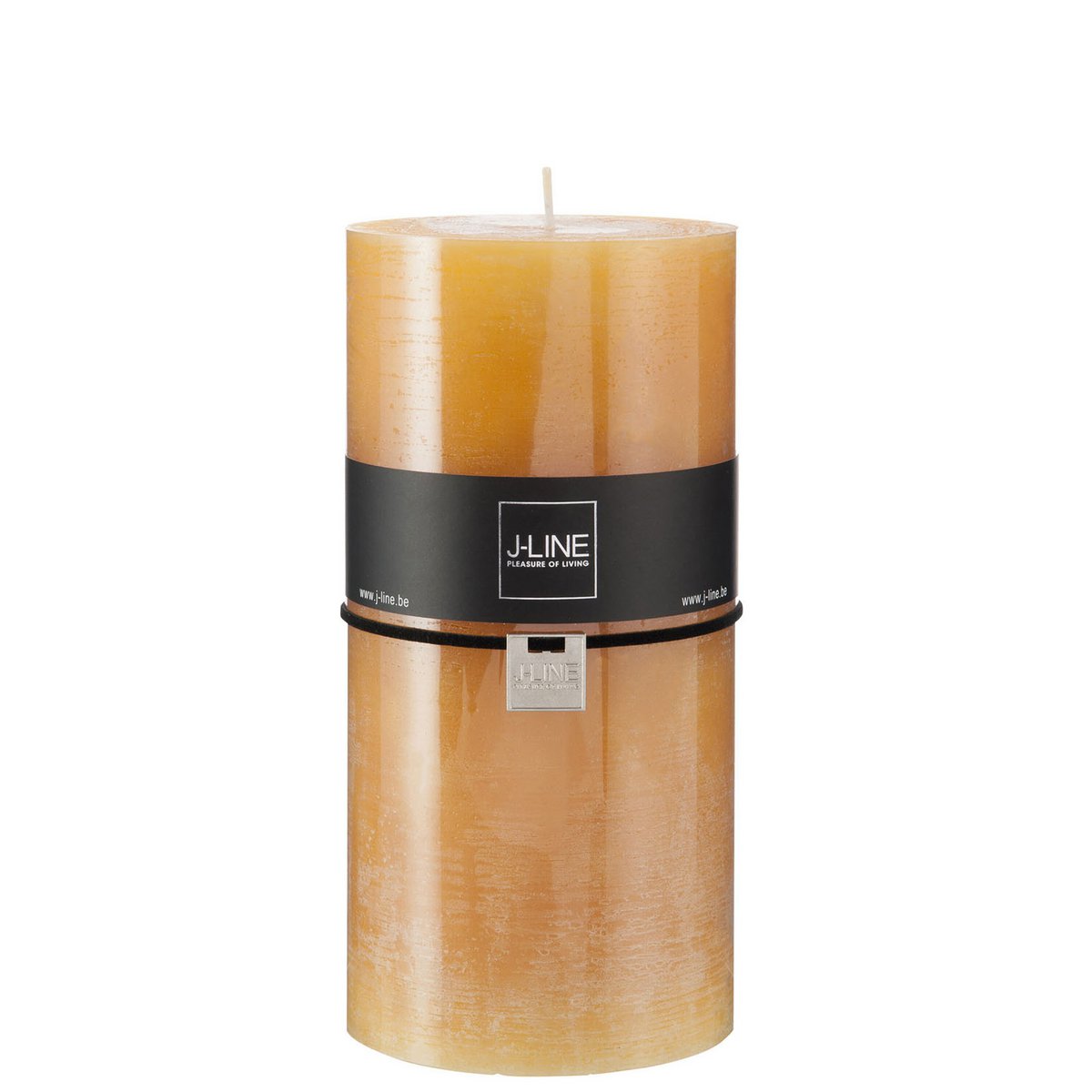 Bougie cylindrique jaune J-Line, mise en scène dans un salon moderne
