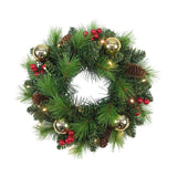 Couronne de Noël LED "Noel" Décoration extérieure en métal et en plastique en vert et en or, avec des LED fermement installés