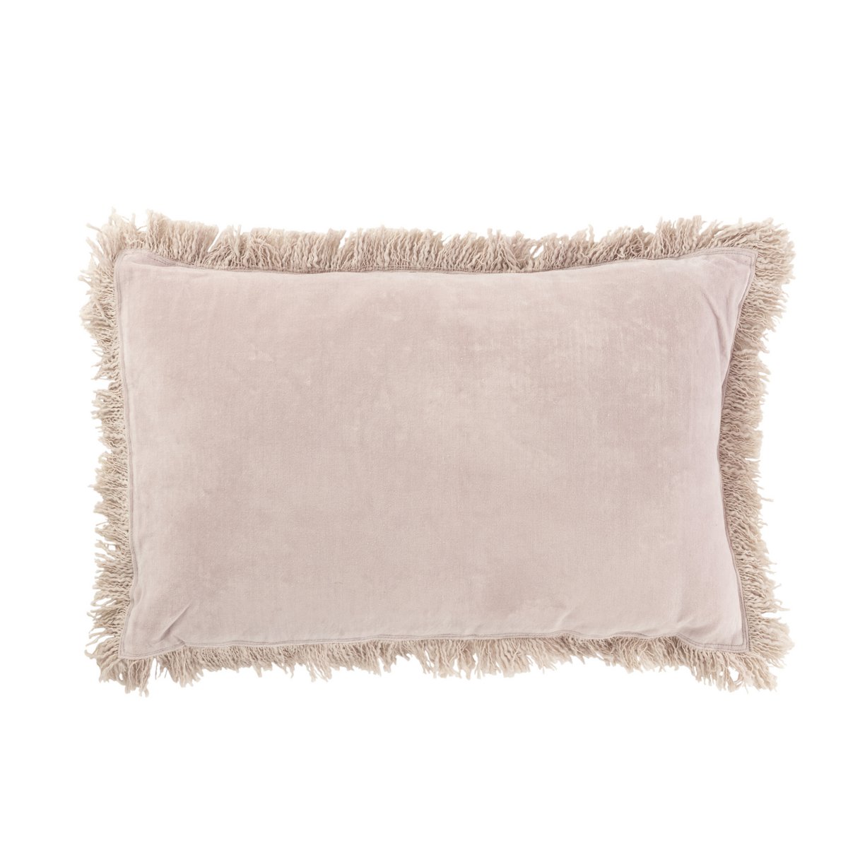 Détail des franges du coussin J-Line vieux rose en velours