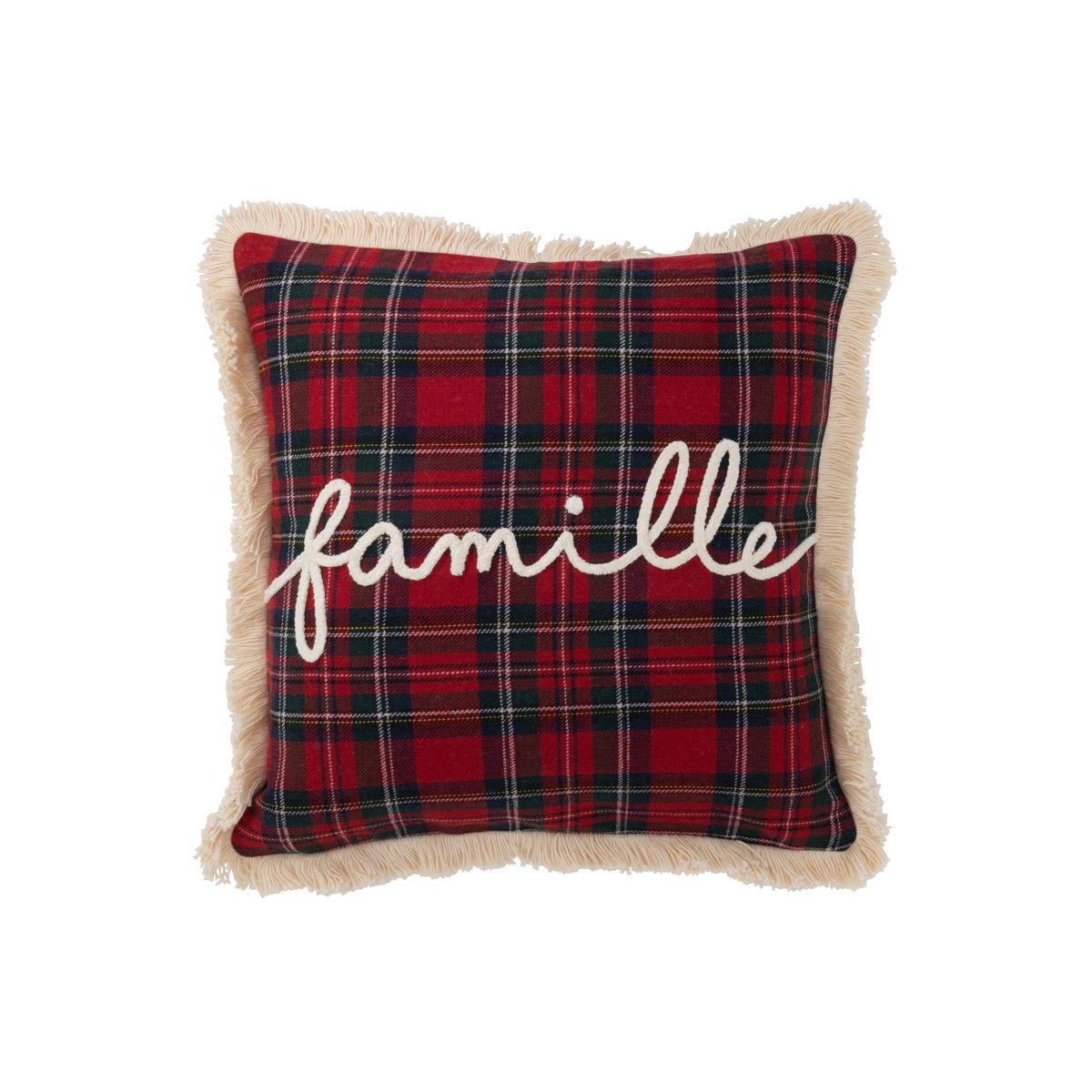 Coussin J-Line Check Famille - présentation sur un lit élégant