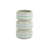 Vase Macaron vert en céramique, vue de face avec détails des macarons empilés