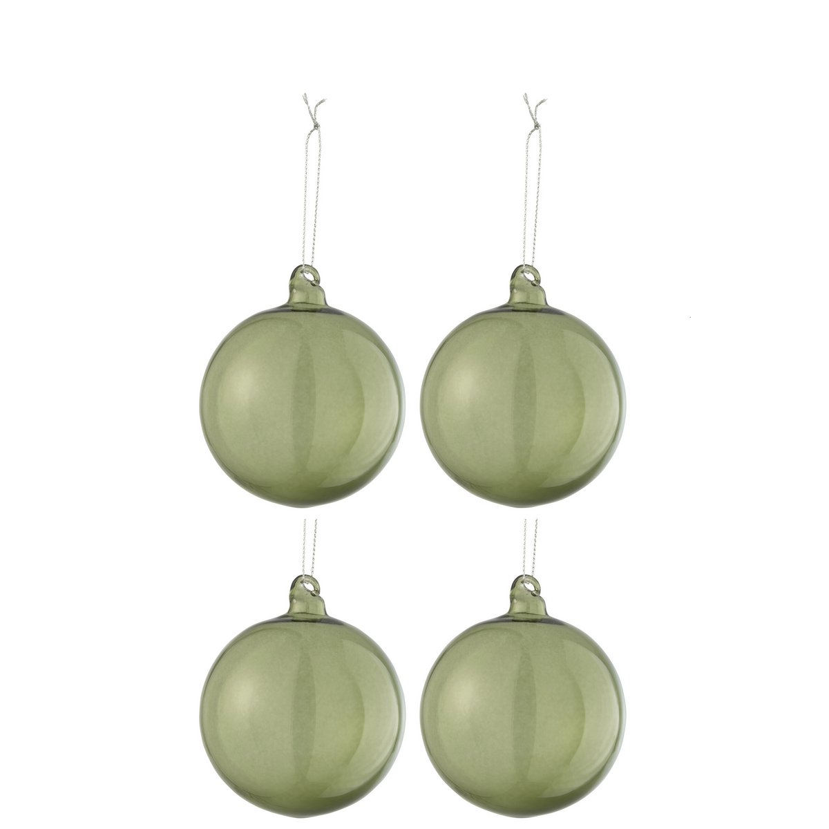 Coffret de 4 boules de Noël en verre vert moyen J-Line, élégance festive