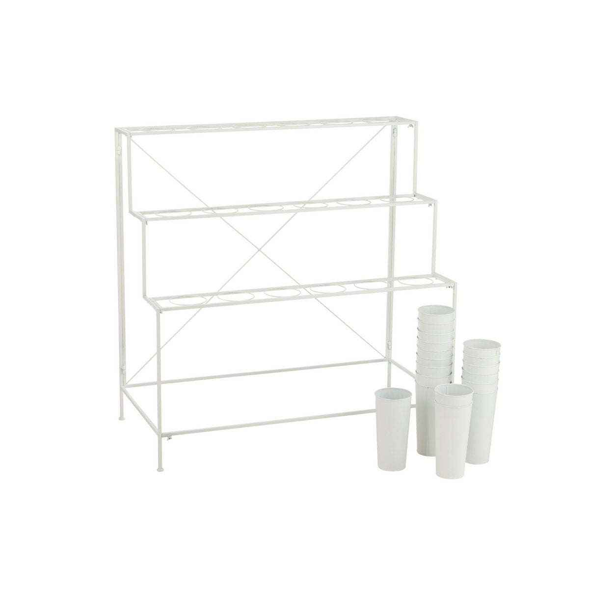 Jardinière J-Line en métal blanc avec des fleurs, décoration raffinée