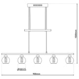 LED GLASS PENDANT LEIL "BRASS" Noir, classique et suspendu en métal noir et verre, avec des LED fermement intégrées, éclairage pour le salon, la salle à manger ou le bureau, 90 cm de long