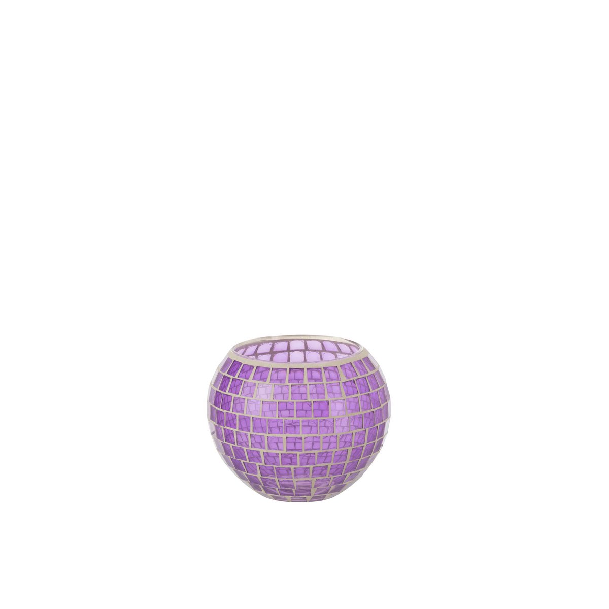 Bougeoir J-Line Mosaic Round en verre violet, vue de face