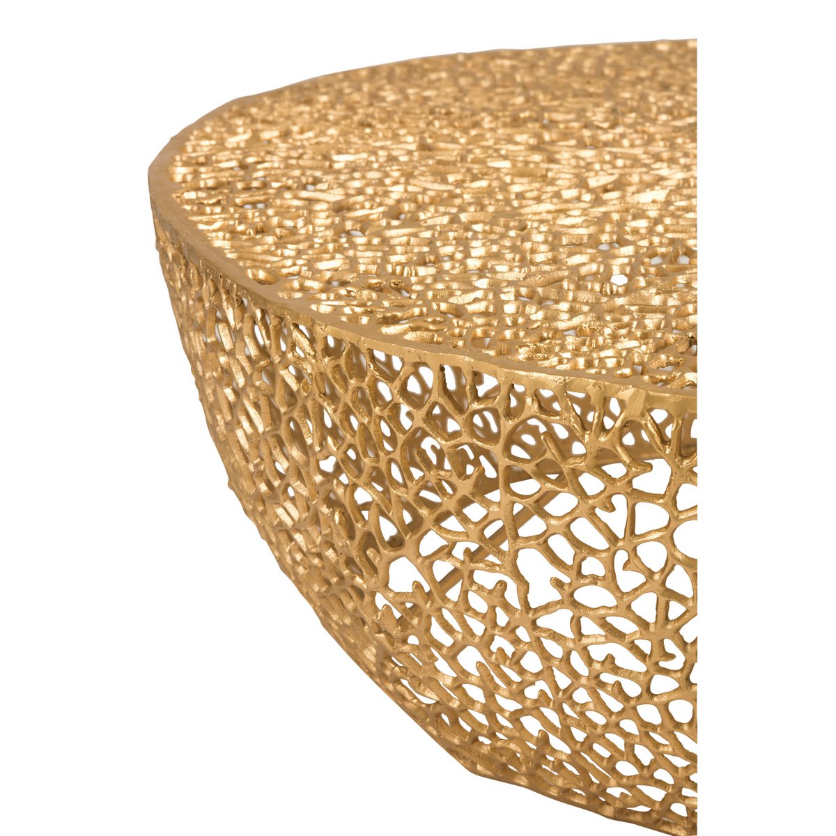 Table basse ronde J-Line en aluminium doré avec motif corail