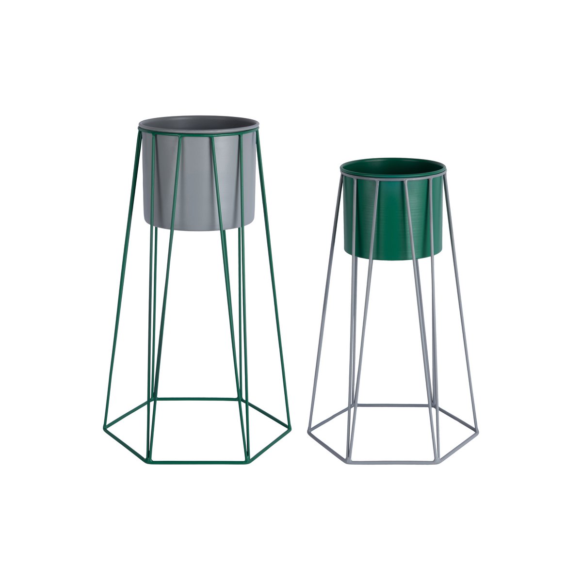 Ensemble de pots de fleurs rétro en fer gris, design élégant et dimensions généreuses