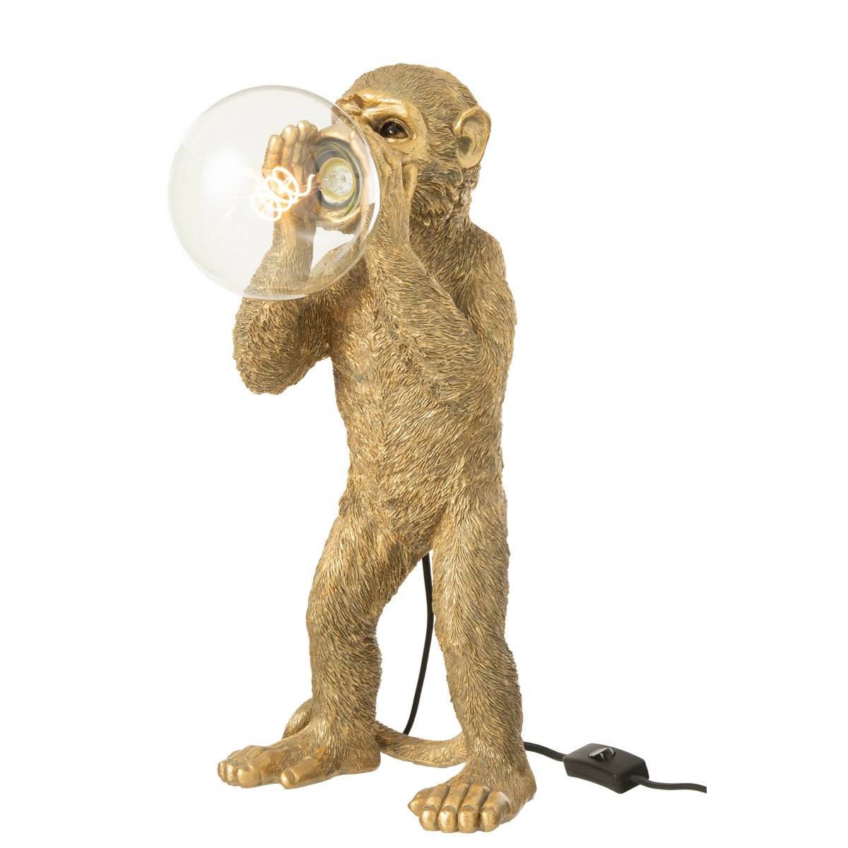Lampe de table J-Line Monkey en polyrésine dorée, vue avant