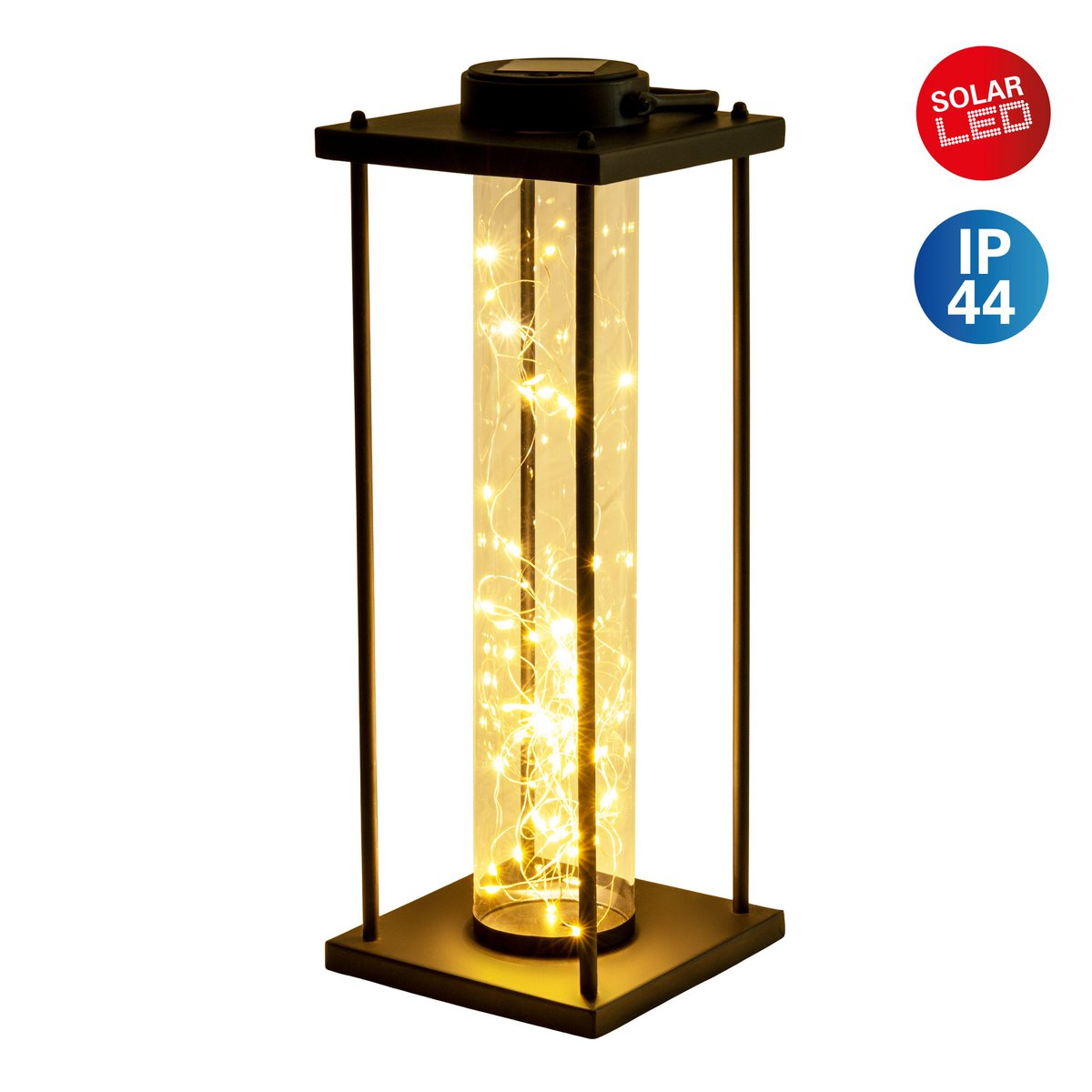 LED SOLAR LUMIÈRE "FAIRYlight" pour la terrasse et le balcon, en métal noir et en verre, solidement construit -e LEDS, lampe de décoration pour l'extérieur de 51,5 cm de haut