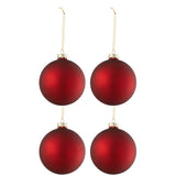 Ensemble de quatre boules de Noël J-Line rouges dans leur boîte