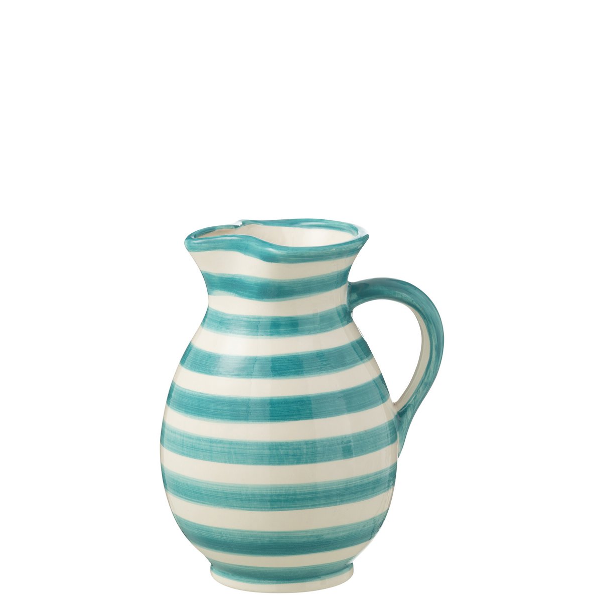 J-Line Jug Grenade Stripes en céramique blanche et aqua, design élégant