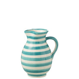 J-Line Jug Grenade Stripes en céramique blanche et aqua, design élégant