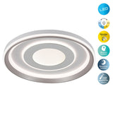 Plafond LED "DOIRA" Ø 50,5 cm, 7,5 cm de haut, métal et plastique en argent et blanc, LED intégrés, 3600 lm lumineux, dimmable, fonction CCT 3000-6500 K, fonction de lumière nocturne