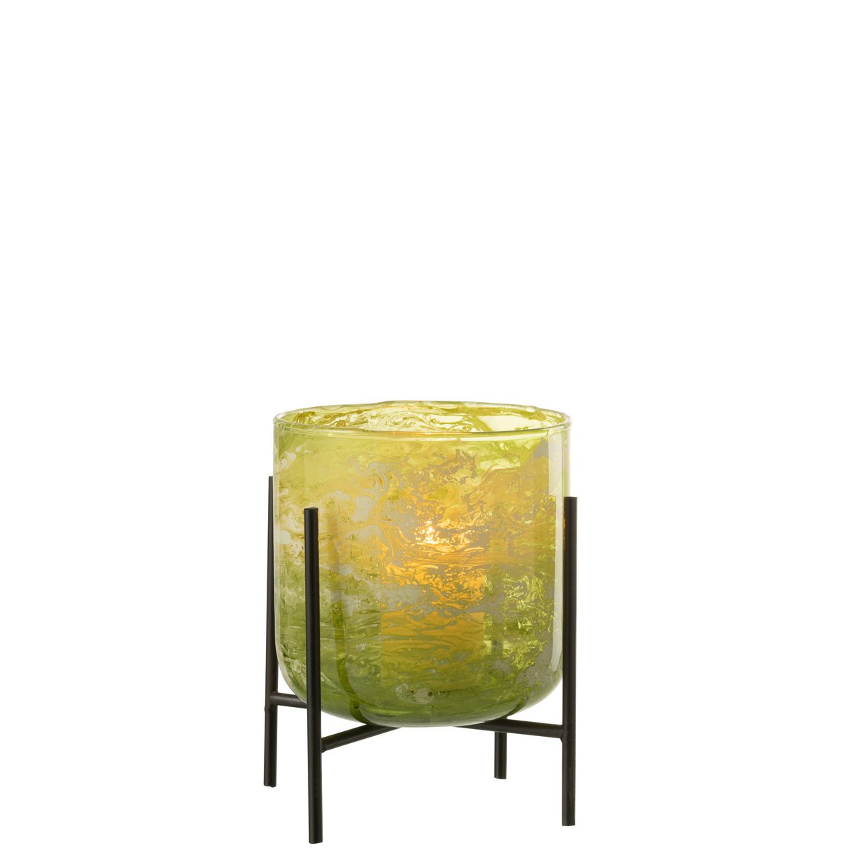 Détail de la lanterne J-Line en marbre vert, mettant en valeur le verre et le métal