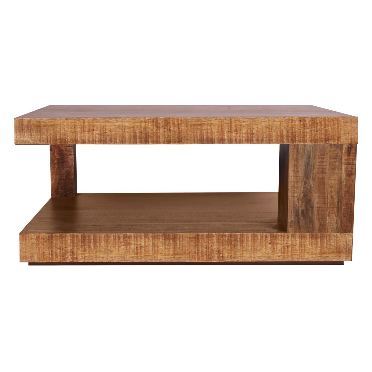 Table basse en bois de manguier avec espace de rangement, vue de face