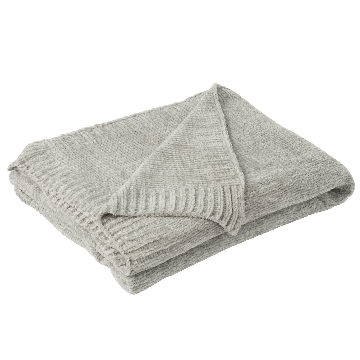 Couverture J-Line en chenille polyester gris, vue d'ensemble