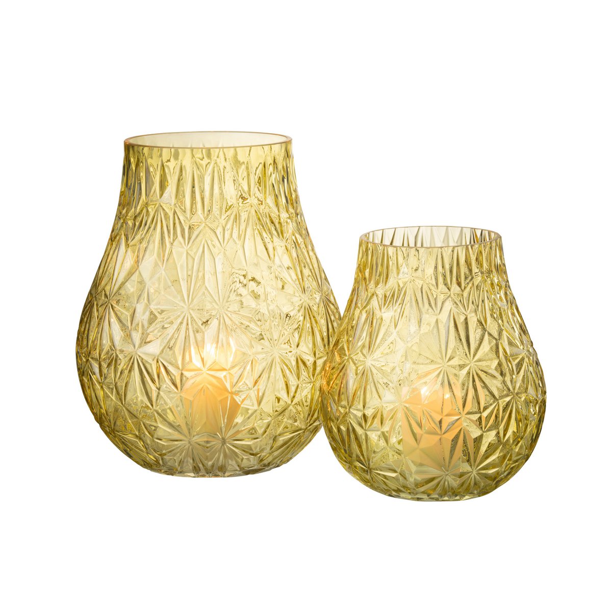 Vase NOx Affût J-Line en verre jaune, décoré avec des fleurs