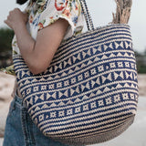 Sac à provisions bleu | Sac de plage | Tote Bag KIDUL en rotin
