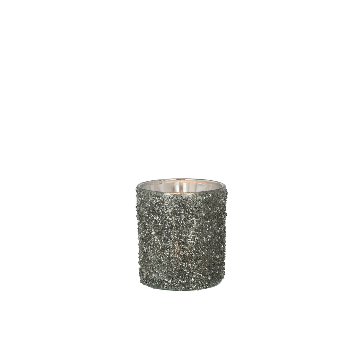 Photophore J-Line Glitter en verre gris, vue de côté