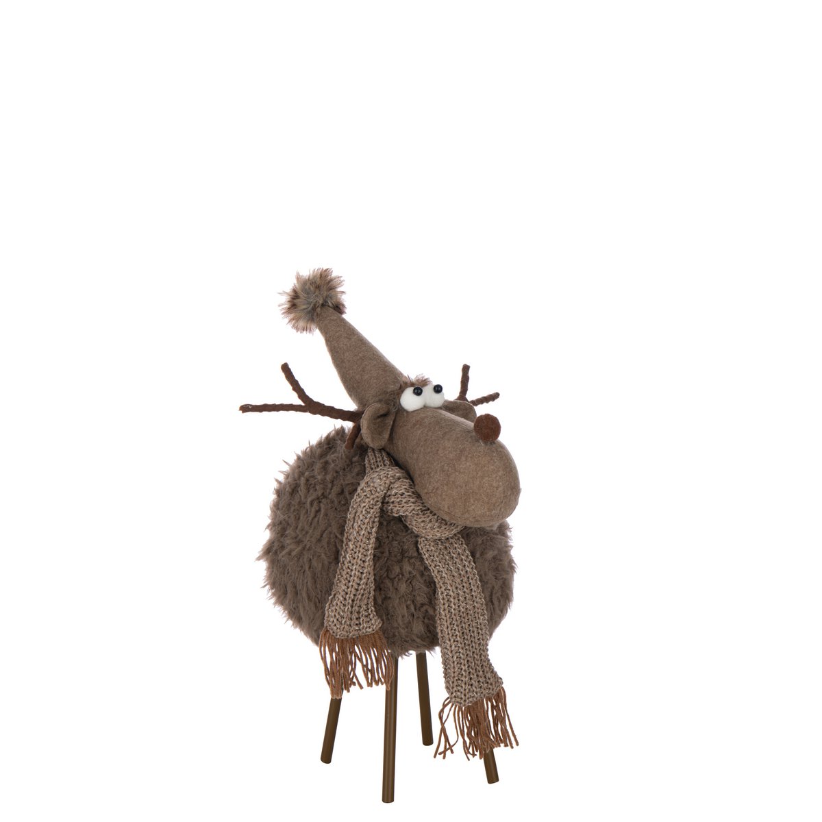 Figurine J-Line Renne, détail du chapeau et de l'écharpe, ambiance festive.