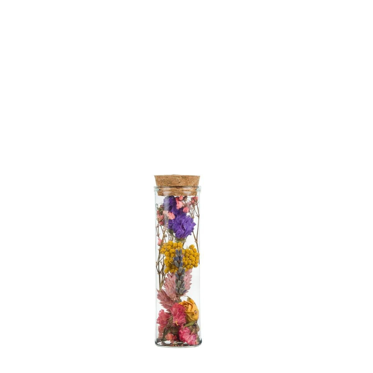 Wish Bottle Small avec fleurs séchées multicolores dans un élégant vase en verre