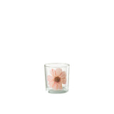 Photophore J-Line Fleur en verre rose sur fond blanc