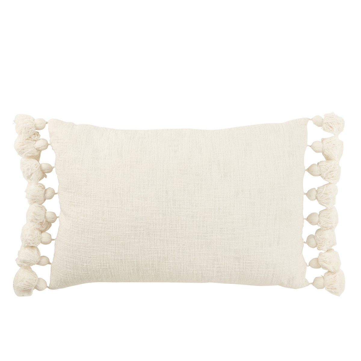 Coussin J-Line Pompon en coton blanc dans une chambre décorée