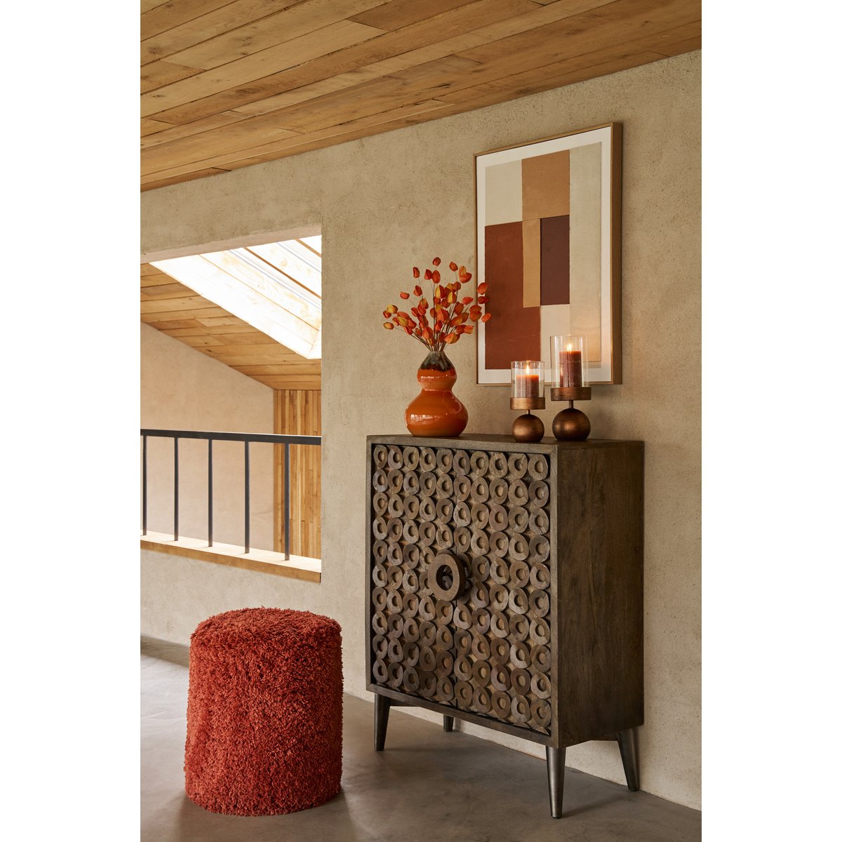 Pouf Cylindre Fluffy Cuivre de J-Line - Vue d'ensemble