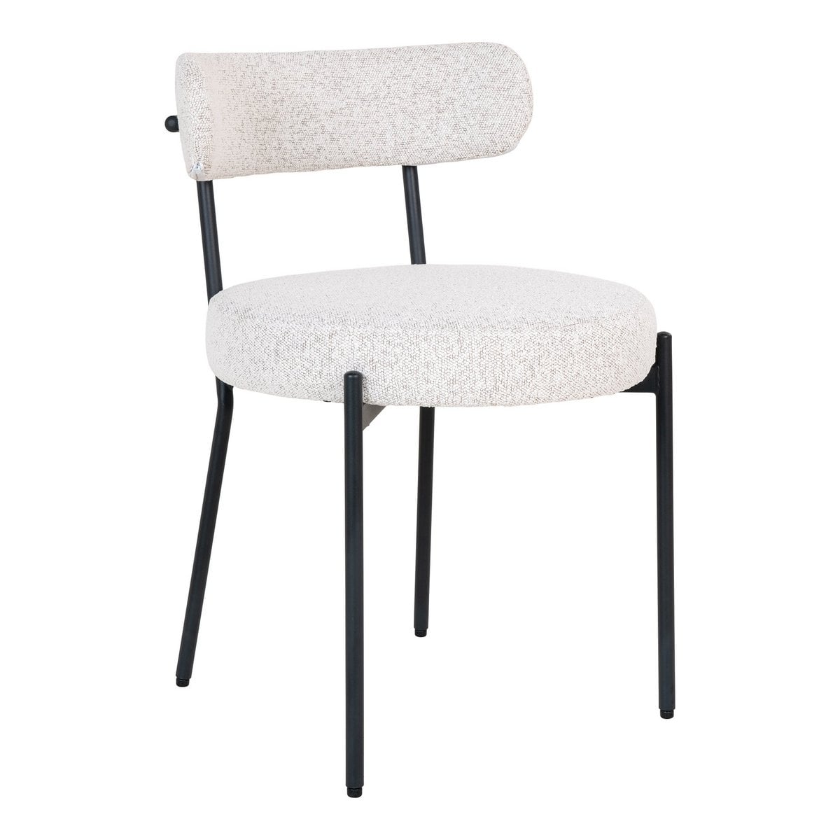 Chaise Badalona en bouclé blanc avec pieds noirs, vue de face