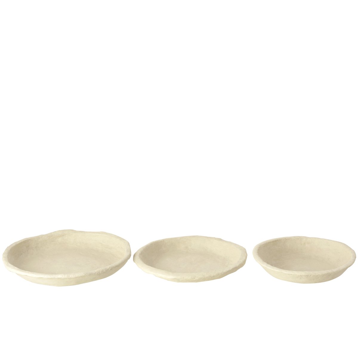 Set de 3 plats Tchad en papier mâché blanc, vue de face