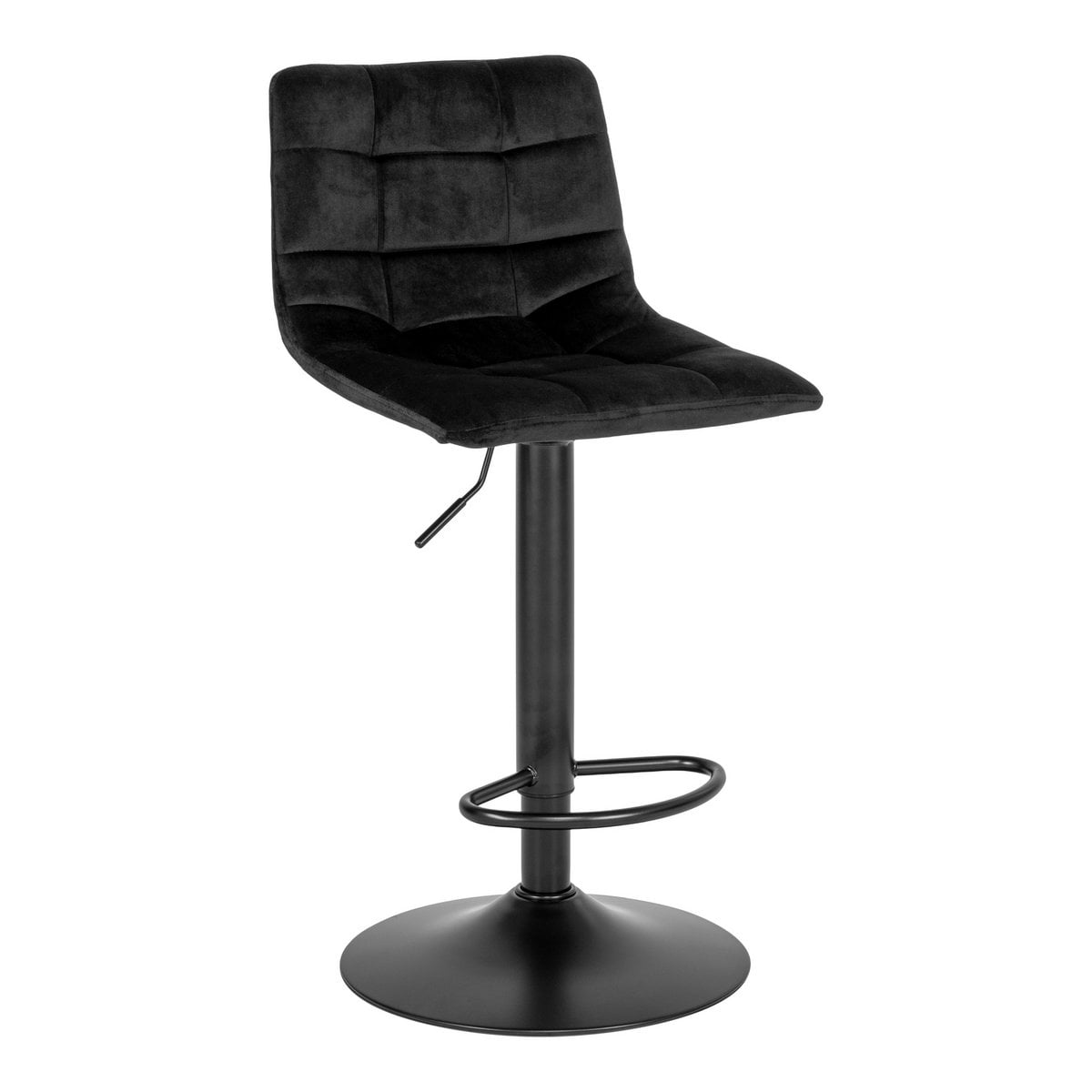 Chaise de bar Middelfart en velours noir avec structure en acier, vue de face