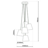 La lampe pendentielle textile "Boho", jeune vie, lampe suspendue avec 5 parapluies textiles en beige et brun, avec une douille E14, pour salle à manger, salon, couloir ou bureau, 95 cm de haut