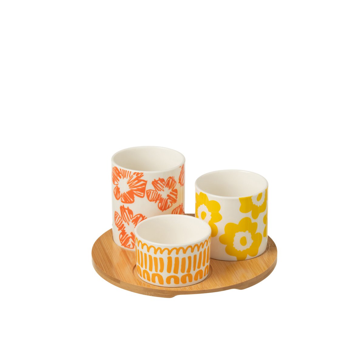 Set de 3 bols apéro J-Line en céramique multicolore avec plateau en bambou