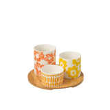 Set de 3 bols apéro J-Line en céramique multicolore avec plateau en bambou