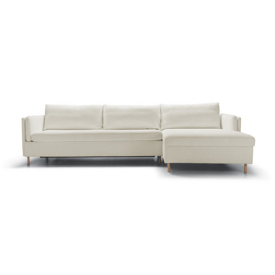 Canapé d'angle convertible Pixie en tissu chenille recyclé avec pieds en bois