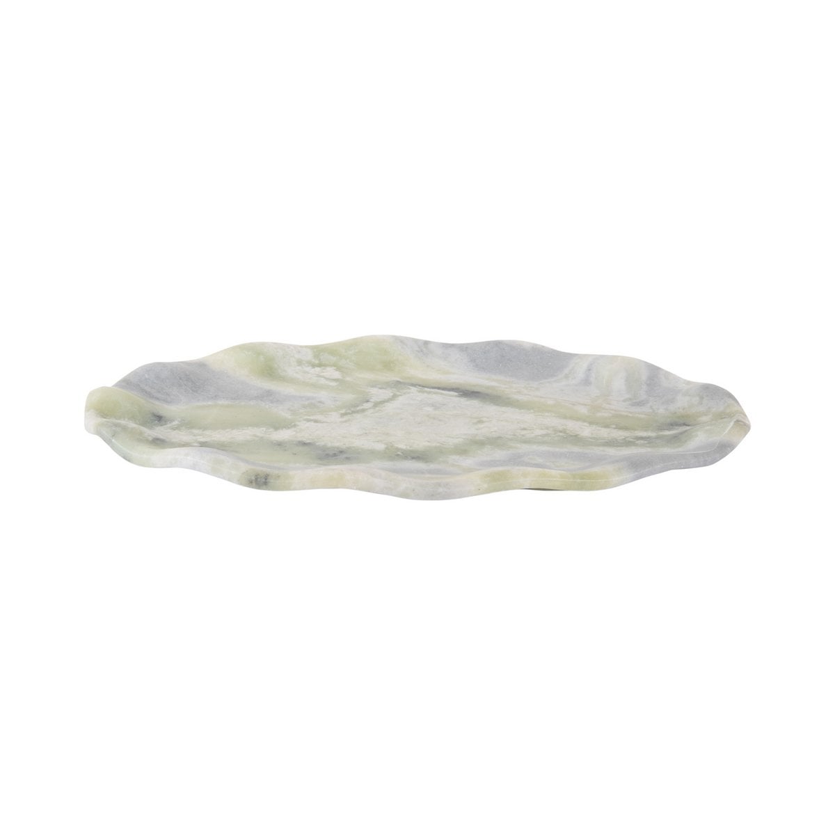 Plateau Ondulé Ovale Grand en marbre vert avec bords ondulés
