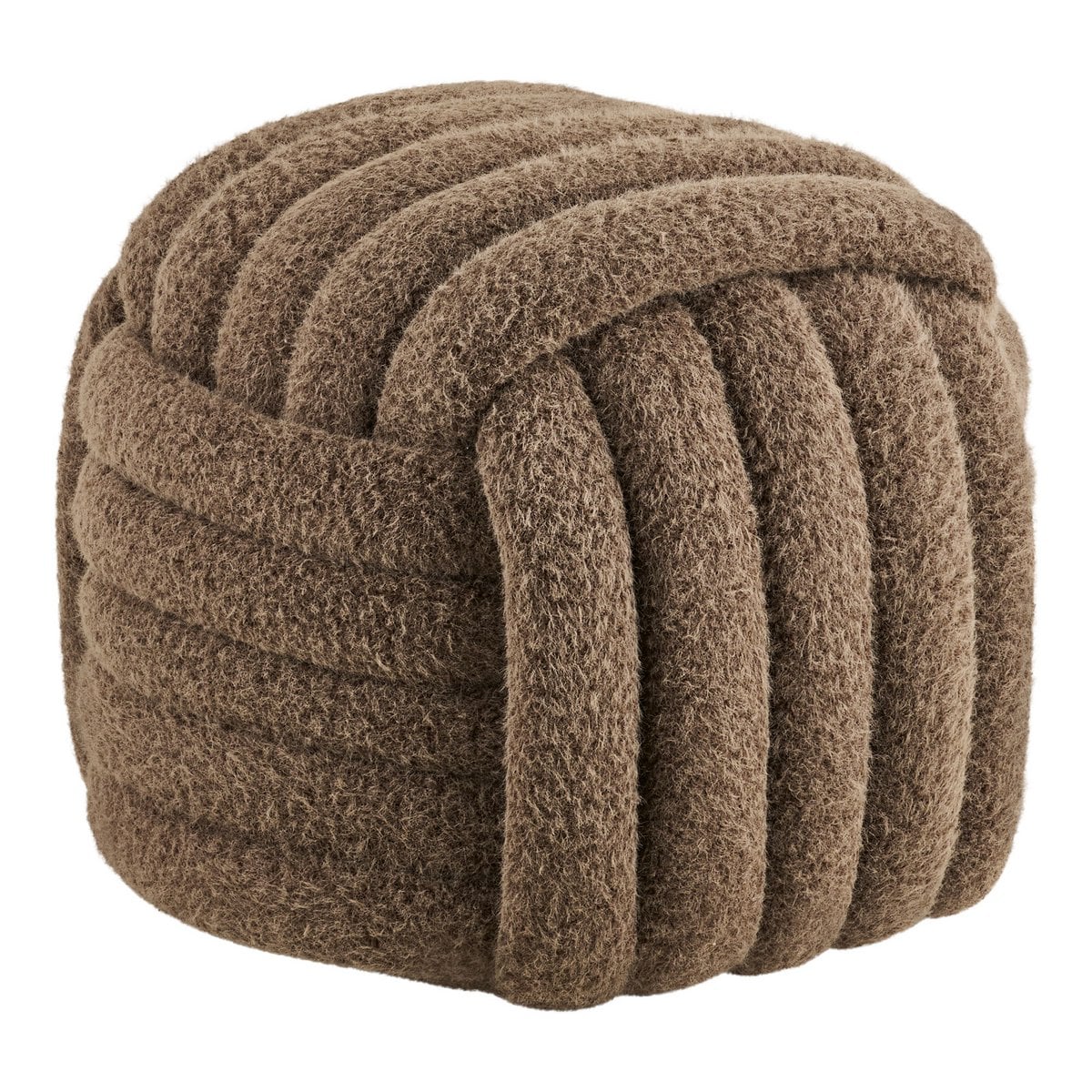 Pouf Napier marron avec texture en polyester, vue de face