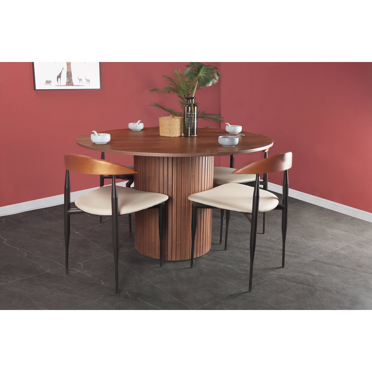 Table à manger moderne en noyer pour quatre personnes