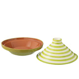 Tajine Grenada Stripes J-Line en céramique blanche et verte, vue de face