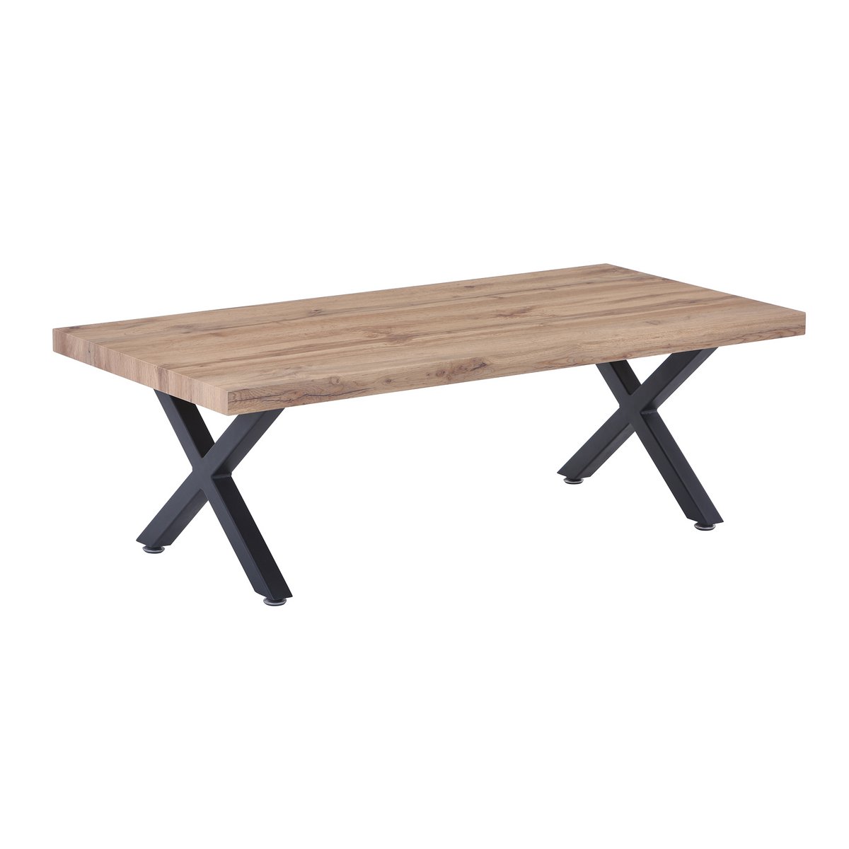 Table basse moderne en chêne et métal avec cadre en X