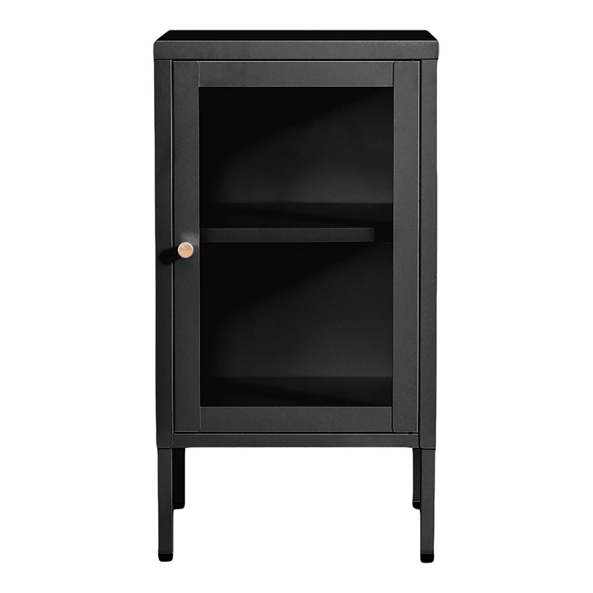 Armoire Dalby en noir avec porte en verre, dimensions 38x35x70 cm