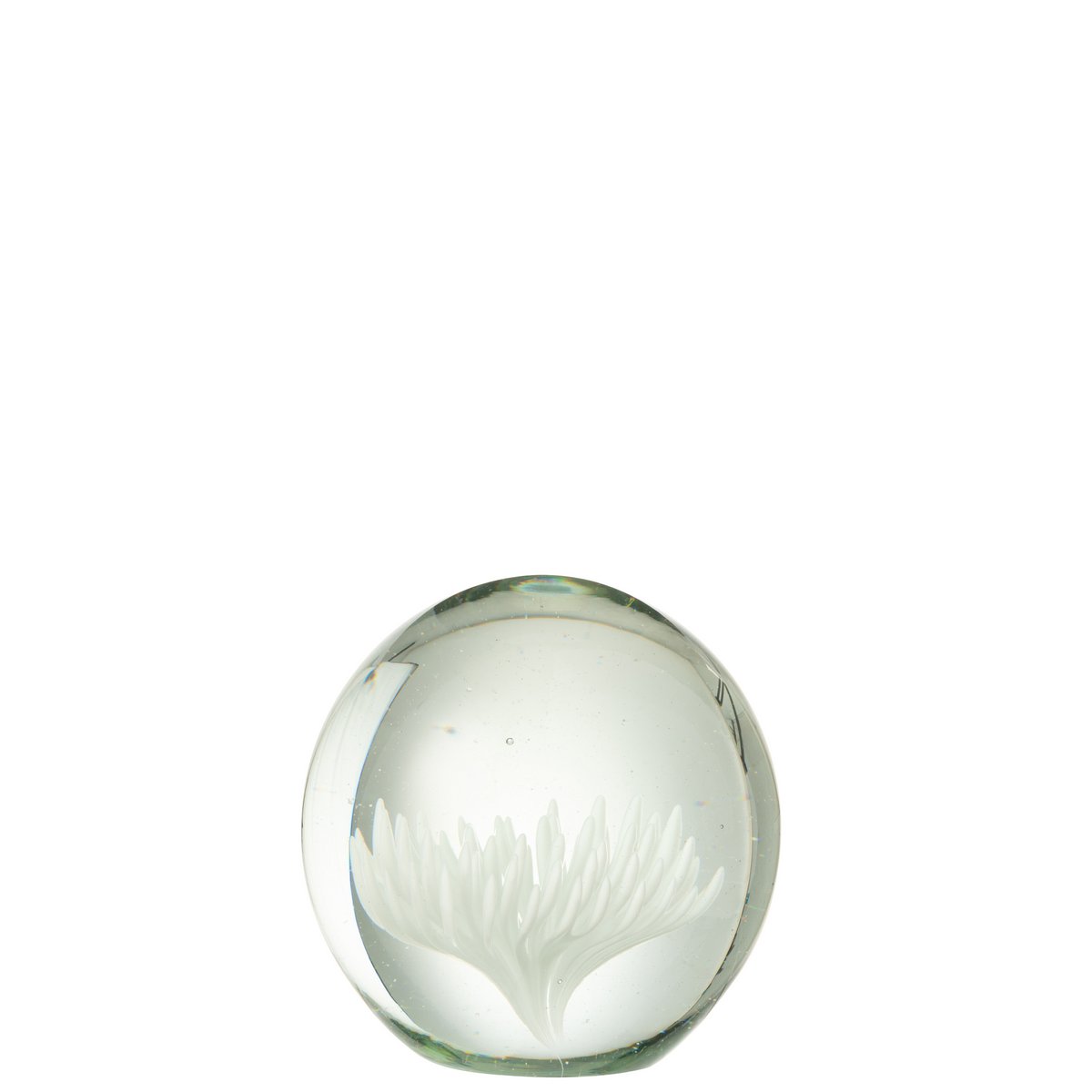 Presse Papier Aster Rond en verre transparent et blanc, élégant et moderne