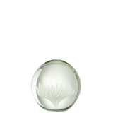 Presse Papier Aster Rond en verre transparent et blanc, élégant et moderne