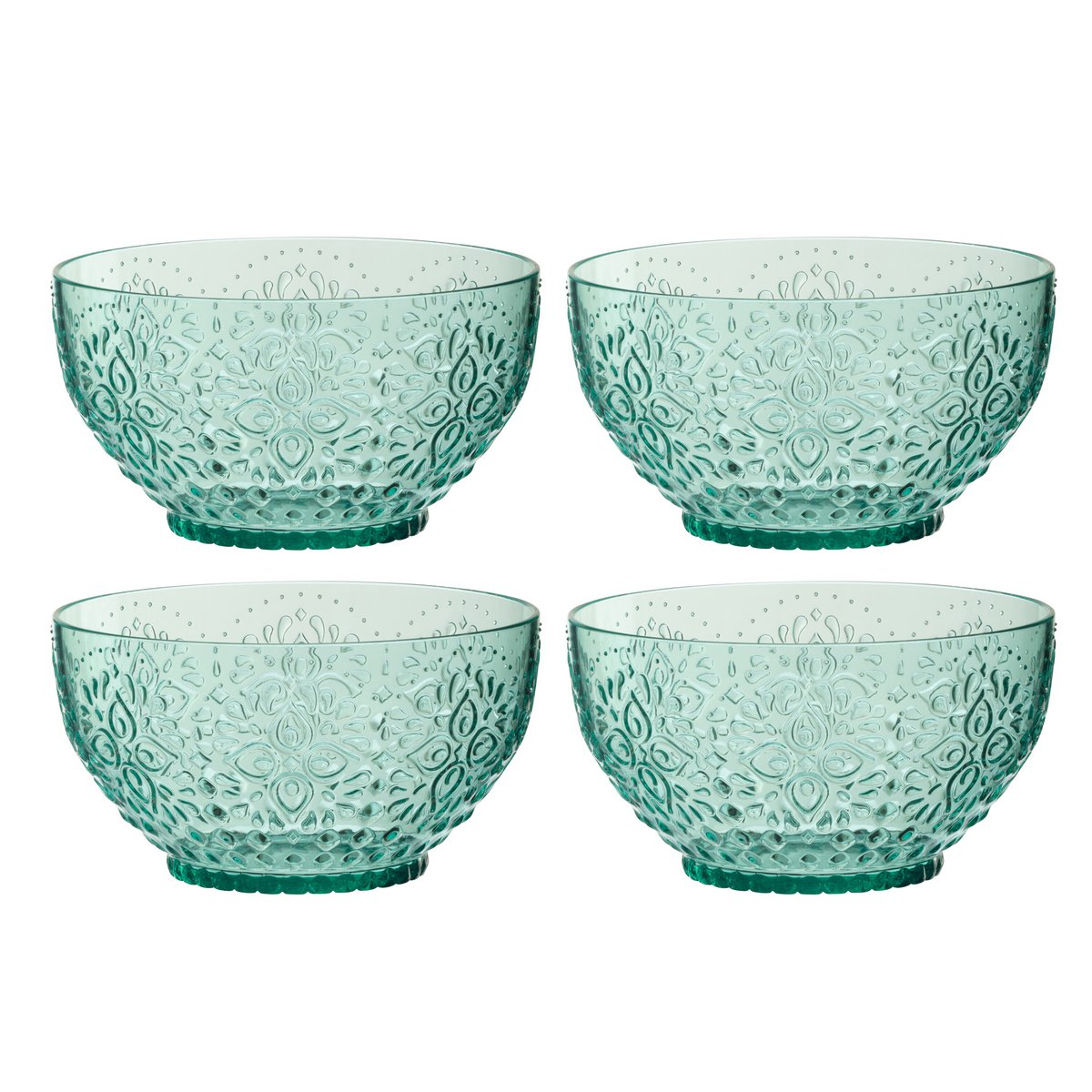 Détails des 4 bols en plastique aqua bleu de la boîte J-Line