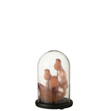 Cloche décorative J-Line avec 3 oiseaux en verre rose et bordeaux
